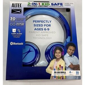 Altec Lansing 2in1 Kid Safe Wireless Wired Volume Limiting Headphones Blue